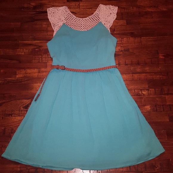Jodi Kristopher Dresses & Skirts - Jodi Kristopher Turquoise Crochet-top Dress